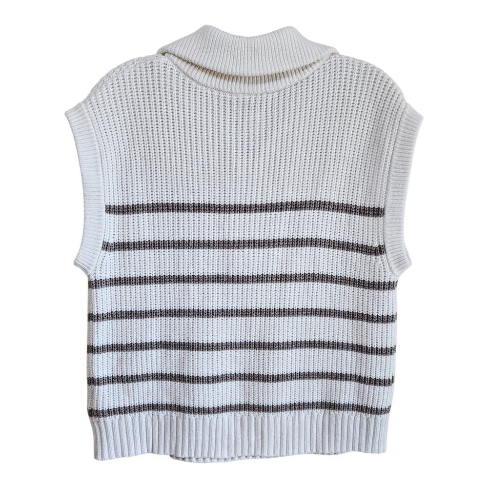 RACHEL ZOE Women's L Sweater Vest 1/4 Zip Ivory Taupe Striped Gold Hardware 38" - Picture 7 of 8